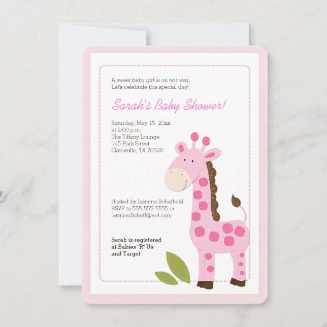 Pink Giraffe Girl Baby Shower Invitation (Front)