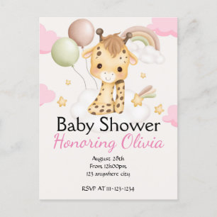 Pink Giraffe girl BABY SHOWER INVITATION