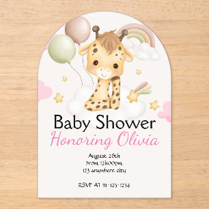 Pink Giraffe girl BABY SHOWER INVITATION