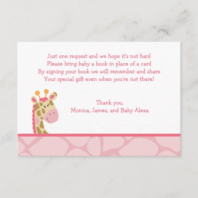 Pink Giraffe Girl Safari RSVP Enclosure Cards (Front)