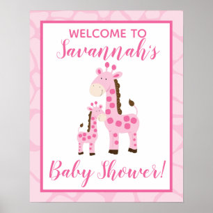 Pink Giraffe Girl Welcome To Baby Shower Sign