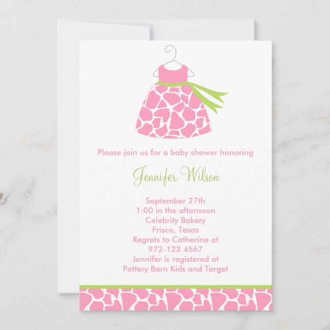 Pink Giraffe Print Baby Shower Invitation (Front)