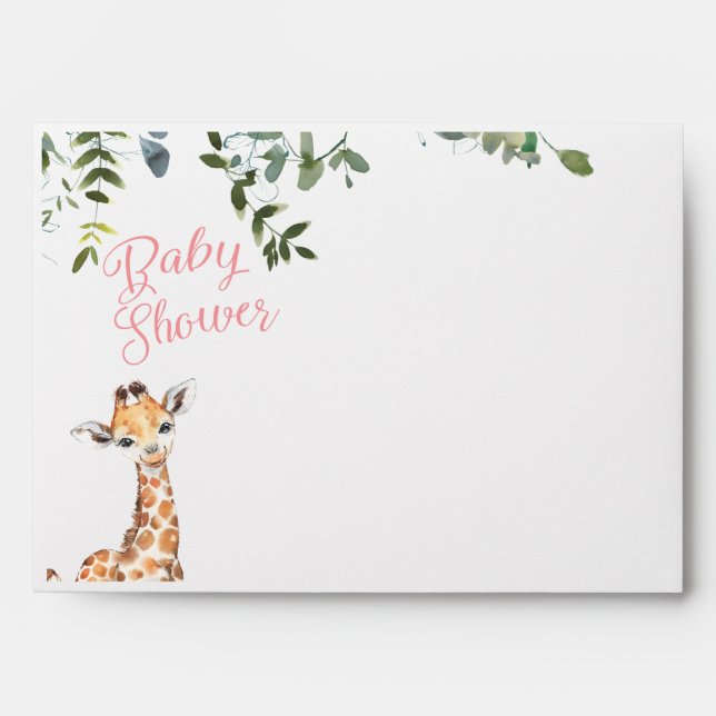 Pink Giraffe Safari Baby Shower Envelope (Front)