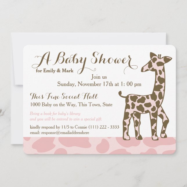 Pink Giraffe Spots Baby Shower Invitation (Front)