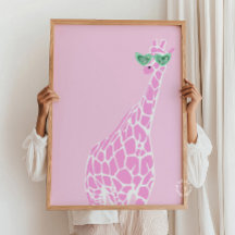 Pink Giraffe Sunglasses Wall Art – Animal Print