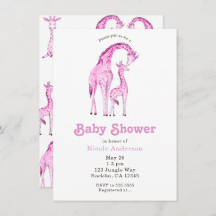 Pink Giraffes Whimsical Baby Shower Invitation