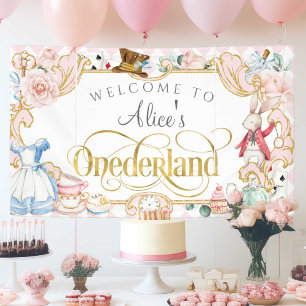 Pink Girl 1st Birthday, Alice Onederland Themed Banner