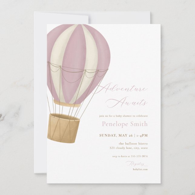 Pink Girl Adventure Awaits Baby Shower Invitation (Front)