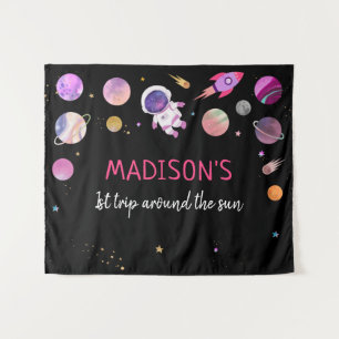 Pink Girl Astronaut Outer Space Birthday Backdrop Tapestry