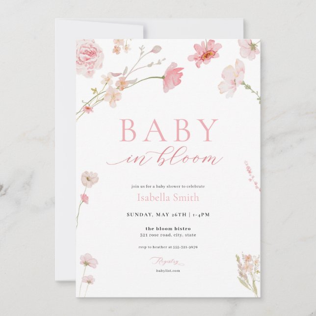 Pink Girl Baby in Bloom Baby Shower Invitation (Front)