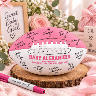 Pink Girl Baby Shower Autographs First Mini Football