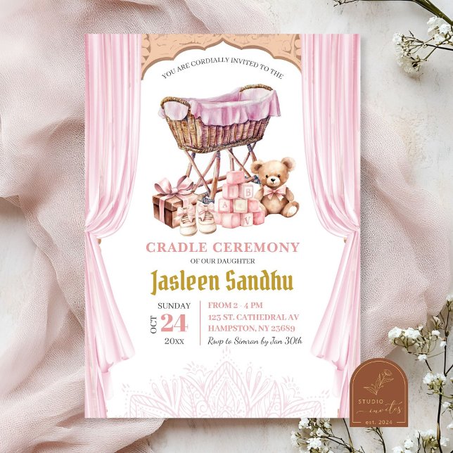 Pink Girl Baby Shower Cradle Ceremony Invitation (Creator Uploaded)