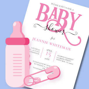 PINK GIRL BABY SHOWER WITH BABY BOTTLE INVITATION
