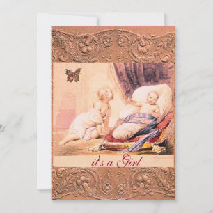 PINK GIRL BABY SHOWER WITH BUTTERFLY Champagne Invitation