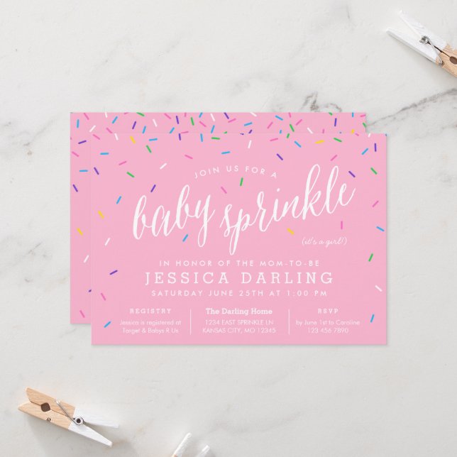 Pink Girl Baby Sprinkle Invitations (Front/Back In Situ)