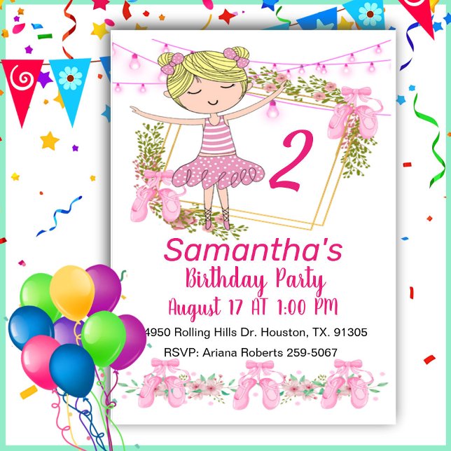 Pink Girl Ballerina Birthday  Invitation (Creator Uploaded)