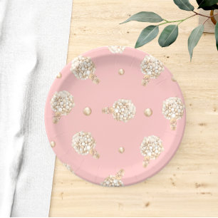 Pink Girl Balloons We Can Bearly Wait Baby Shower Paper Plate