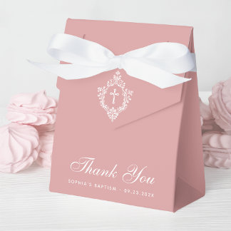 Pink Girl Baptism Cross & Crest Elegant Dusty Rose Favour Box