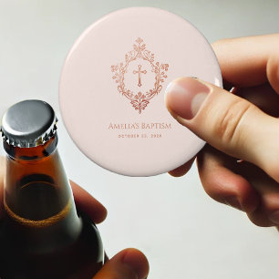 Pink Girl Baptism Favours Rose Gold Crest Elegant Bottle Opener