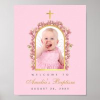 Pink Girl Baptism Photo Gold Arch Orchids Welcome