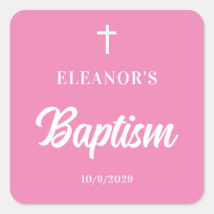 Pink Girl Baptism Square Sticker