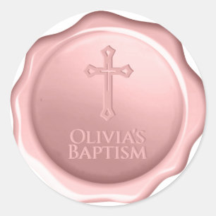 Pink Girl Baptism Wax Seal Dusty Rose Cross & Name