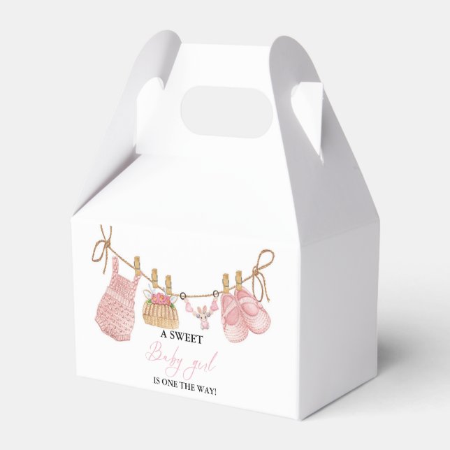 Pink Girl Bohemian Clothes Baby Shower Favour Box (Front Side)