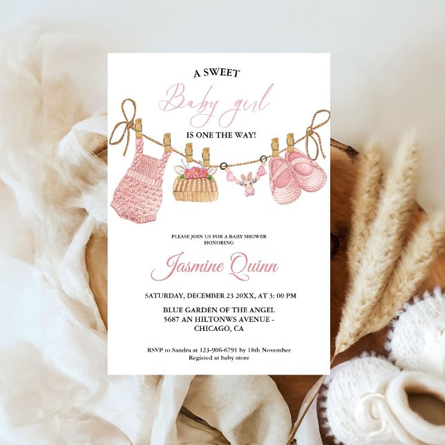 Pink Girl Bohemian Clothes Baby Shower Invitation (Creator Uploaded)