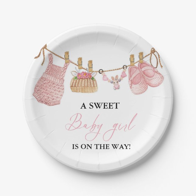 Pink Girl Bohemian Clothes Baby Shower Paper Plate (Front)