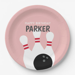Pink Girl Bowling Birthday Party  Paper Plate