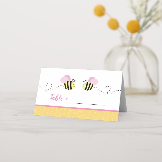Pink Girl Bumble Bee Place Cards (Front)