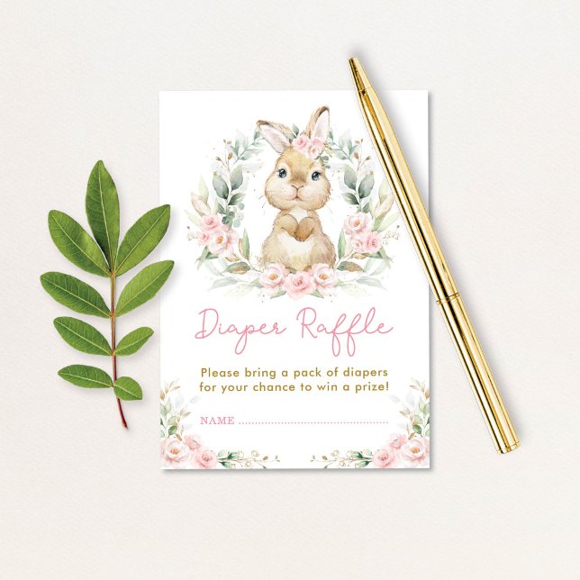 Pink Girl Bunny Rabbit Diaper Raffle Baby Shower Enclosure Card (Creator Uploaded)