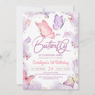 Pink Girl Butterfly Birthday Invitation
