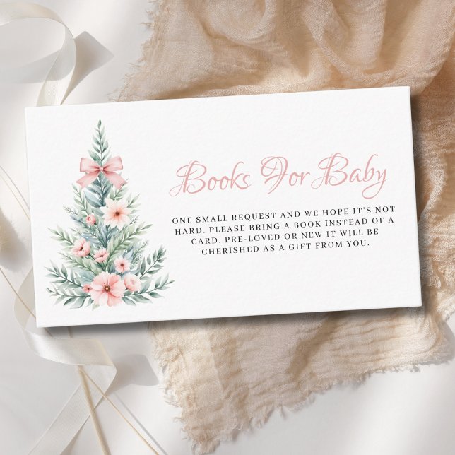 Pink Girl Christmas Tree Books for Baby Shower  Enclosure Card (Creator Uploaded)