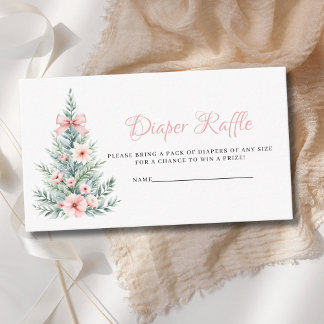 Pink Girl Christmas Tree Diaper Raffle Baby Shower Enclosure Card