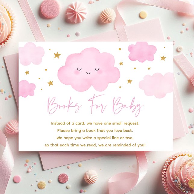 Pink Girl Cloud Stars Baby Sprinkle Book Request Enclosure Card (Creator Uploaded)