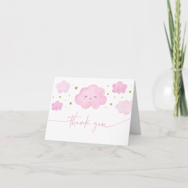 Pink Girl Cloud Stars Baby Sprinkle Thank You Card (Front)
