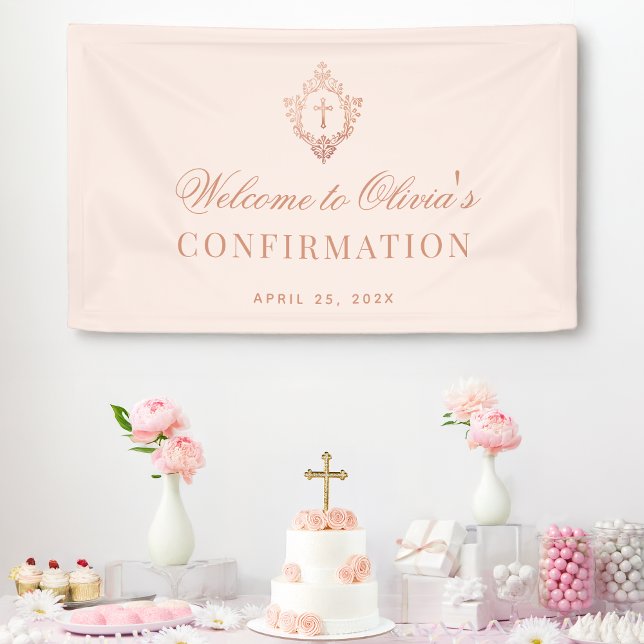 Pink Girl Confirmation Rose Gold Crest Calligraphy Banner (Creator Uploaded)