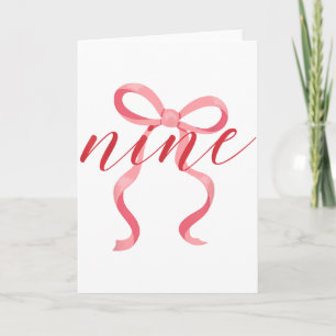 Pink Girl Coquette Bow 9 Year Old 9th Birthday Par Card