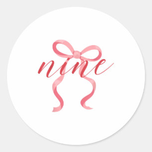 Pink Girl Coquette Bow 9 Year Old 9th Birthday Par Classic Round Sticker