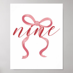 Pink Girl Coquette Bow 9 Year Old 9th Birthday Par Poster