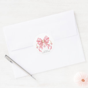Pink Girl Coquette & Pearls Birthday Party Classic Round Sticker