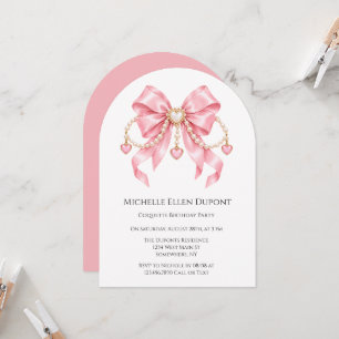 Pink Girl Coquette & Pearls Birthday Party Invitation
