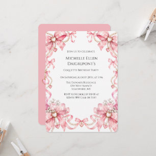 Pink Girl Coquette & Pearls Birthday Party Invitation