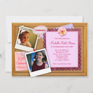 Pink Girl Corkboard Creative Birthday Invitation