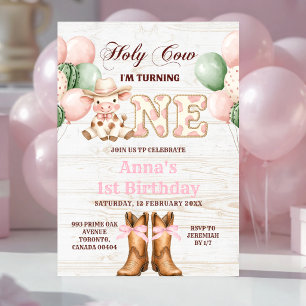 Pink Girl Cow Western Rodeo 1st Birthday Invitation