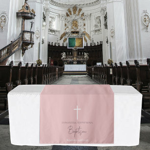 Pink Girl Cross Christening Baptism Table Runner Tapestry