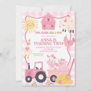 Pink Girl Cute Farm animals birthday invitation