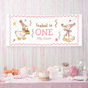 Pink girl Cutest silly goose 1st Birthday banner