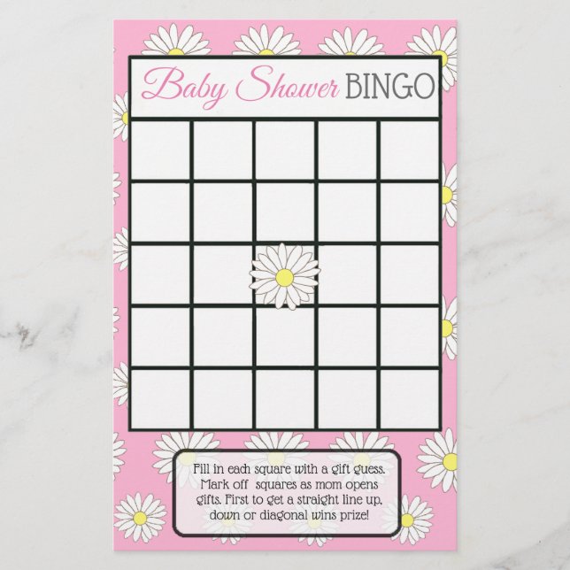 Pink girl Daisy Themed baby shower games Flyer (Front)